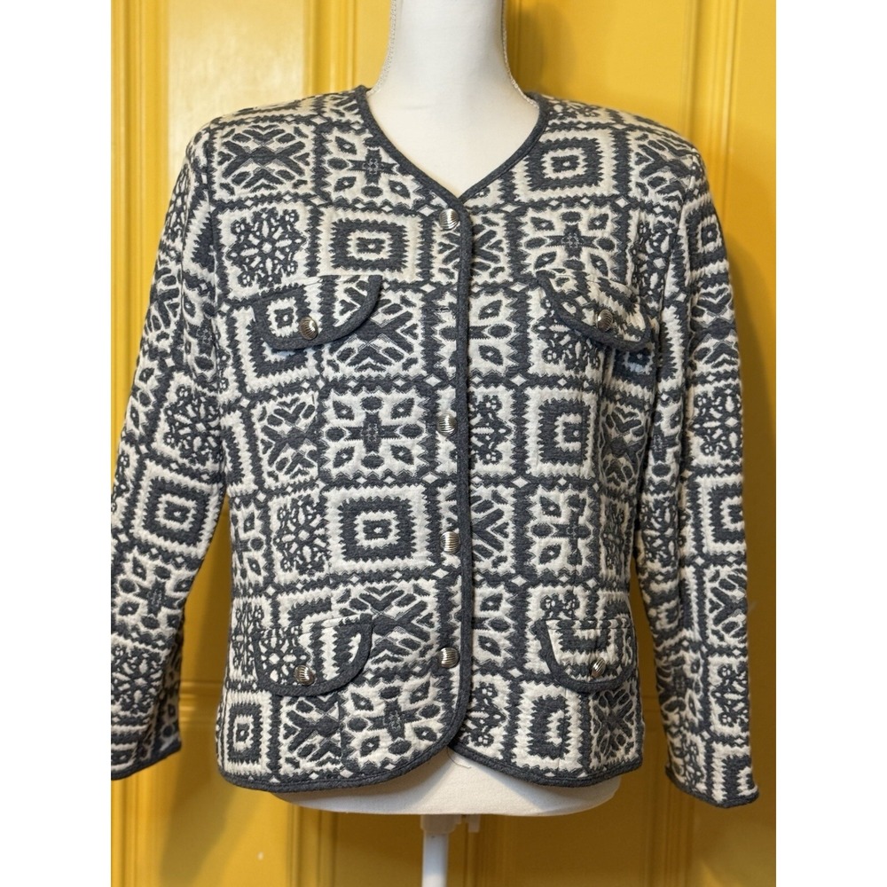 VTG Stuart Alan Petites‎ Double Tribal Sweater Jacket USA Made SZ 10 Maximalist